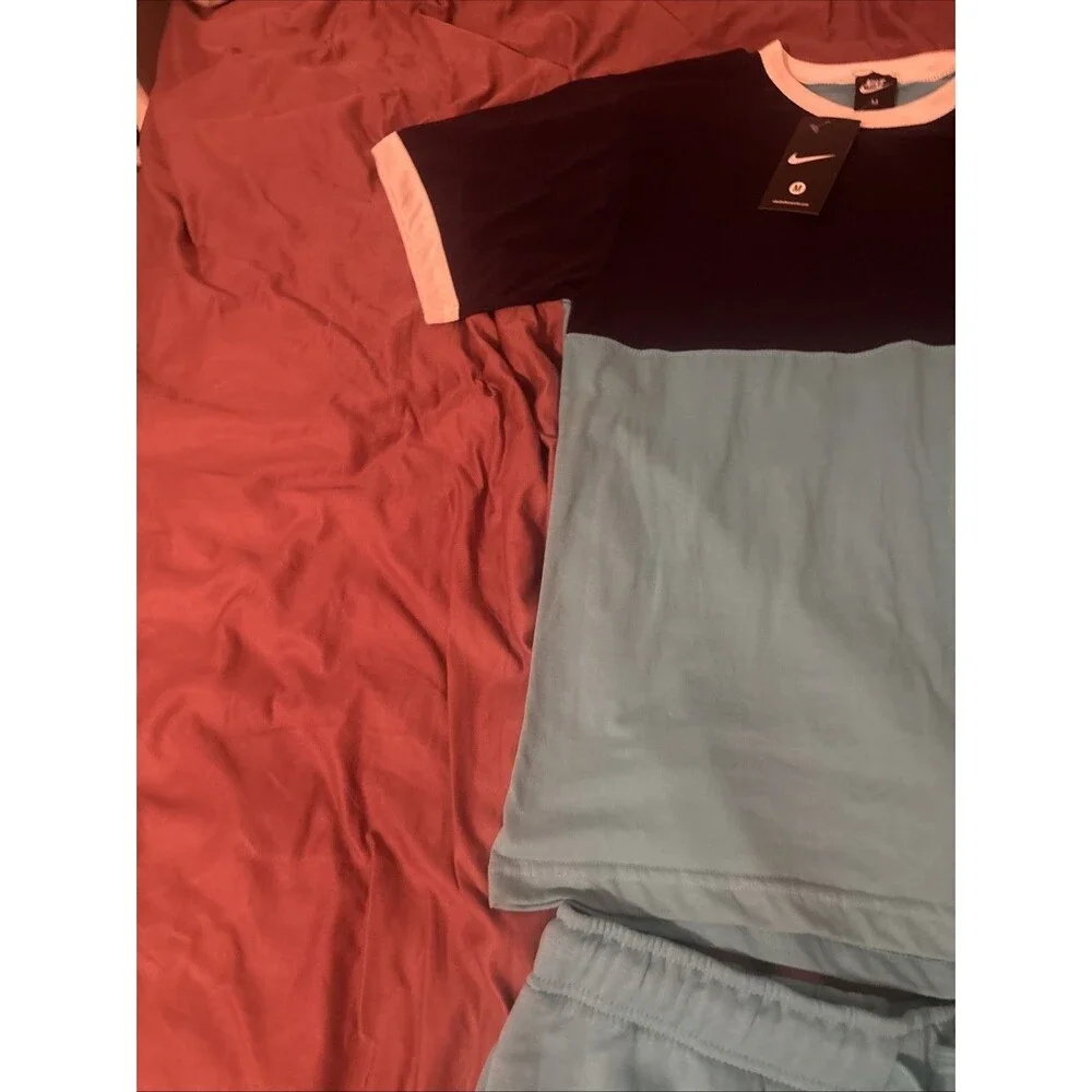 Nike Men's Medium Blue / Light Blue T-Shirt and Drawstring Shorts Set